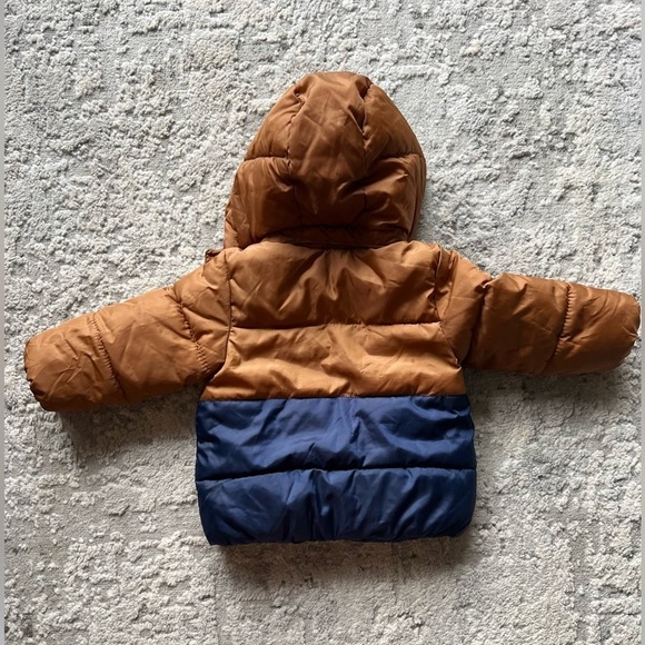 H&M Toddler Puffer Jacket Size Us 9 Months Color Navy Blue/ Brown - Picture 2 of 3